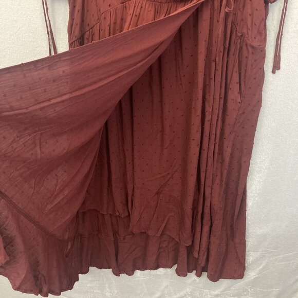 NWT Torrid Swiss Dot Midi Dress Womens 4X 26 Maroon Surplice Wrap Pocket Boho - Picture 11 of 15